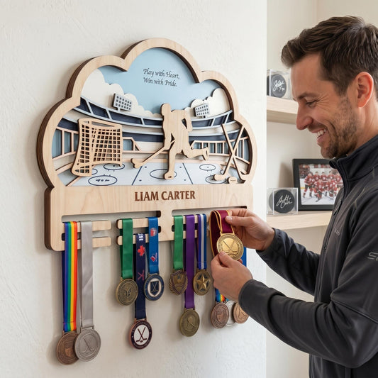 Hockey Medal Holder Personalized – Ice Hockey Medal Hanger with Name