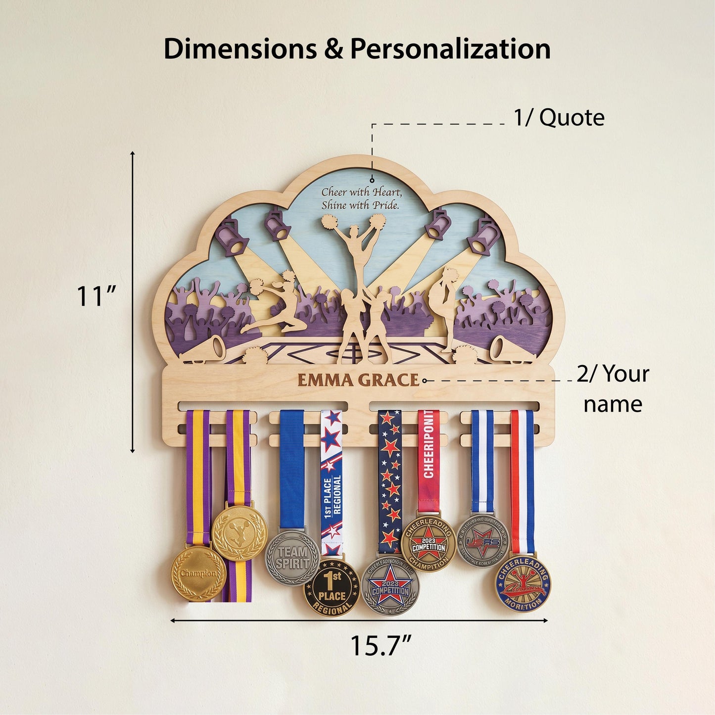 Cheer Medal Holder Personalized – Custom Cheerleader Medal Hanger & Bow Holder