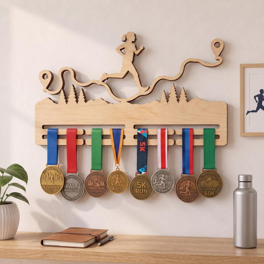 Compact Running Medal Hanger – Small Wood Runner Medal Display
