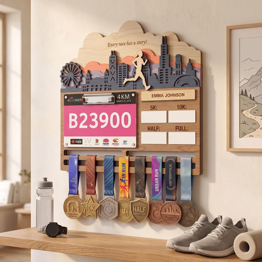 Philly Runner Medal Hanger – City Skyline Race Bib Display & PR Tracker