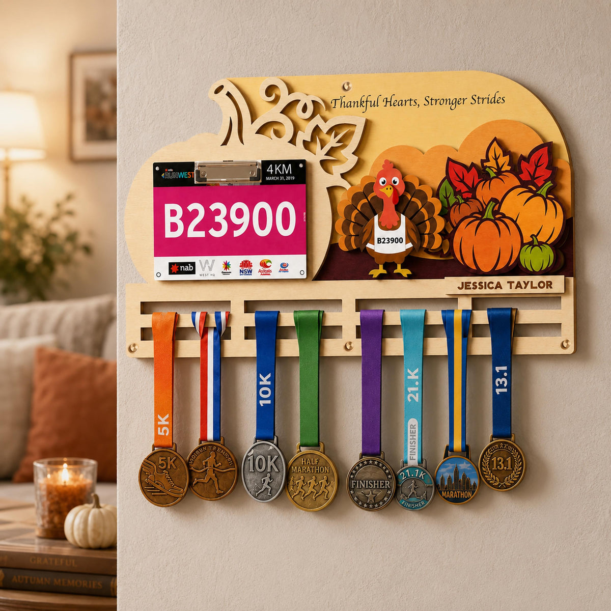 Turkey Trot medal holder – full board of medals