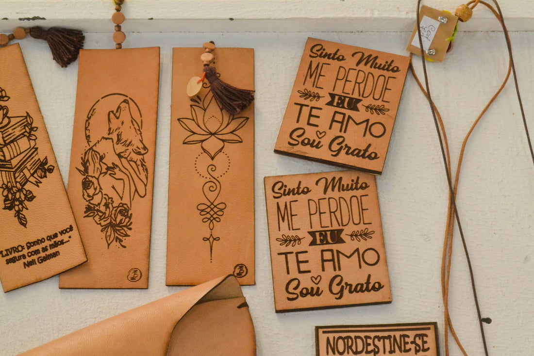 Engraved wooden and leather keepsakes with custom lettering