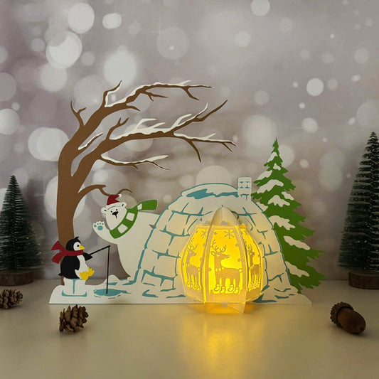 Bear Xmas 4 - 3D Christmas Lantern File - Cricut File  -