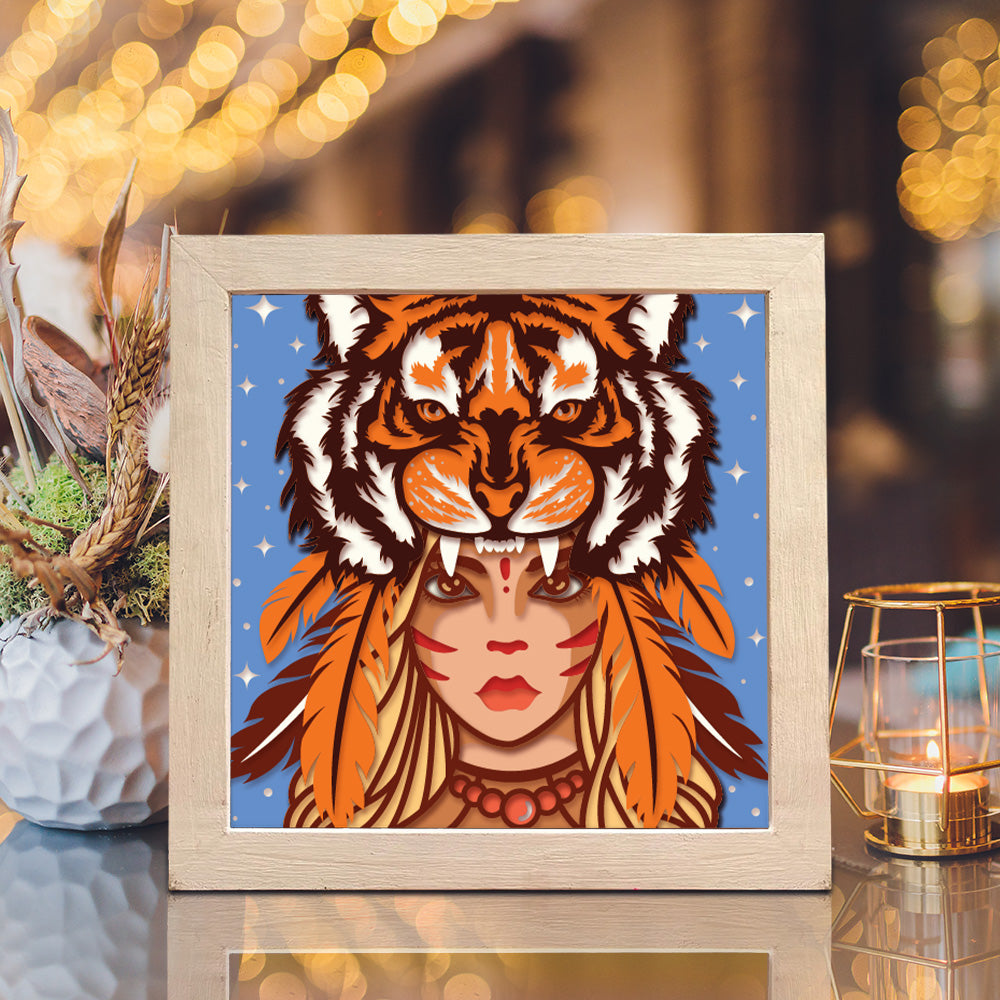 Tiger Girl – 3D Paper Cut Shadow Box File - Cricut File - (8x8 inches) -