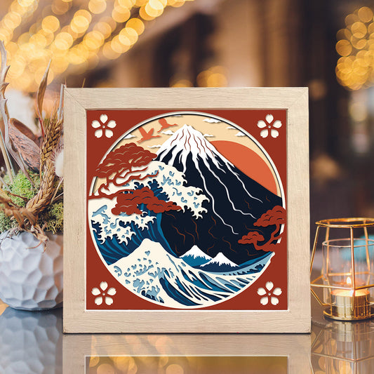 Wave Mountain Japan – 3D Paper Cut Shadow Box File - Cricut File - (8x8 inches) -