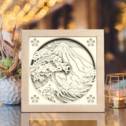 Wave Mountain Japan – 3D Paper Cut Shadow Box File - Cricut File - (8x8 inches) -