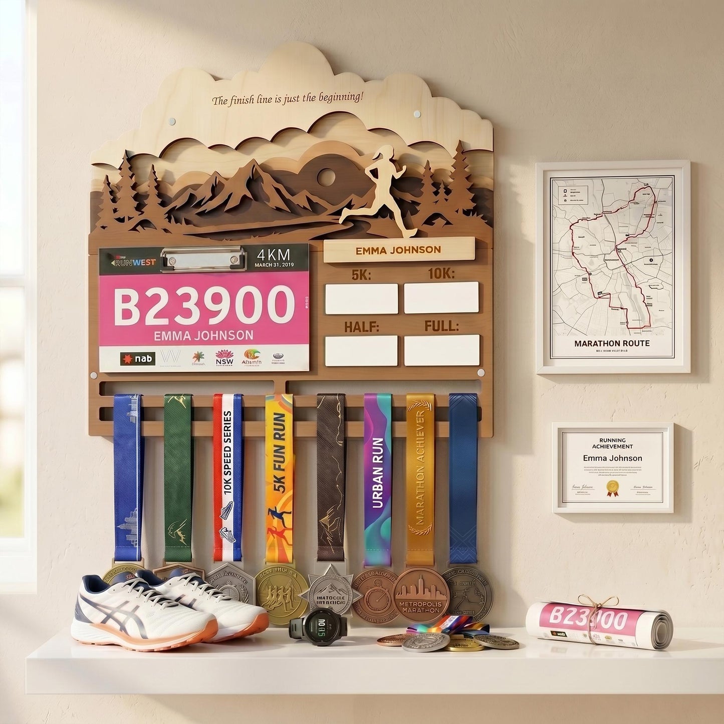 Running Medal Holder for Her – Race Bib Display & Marathon Medal Hanger