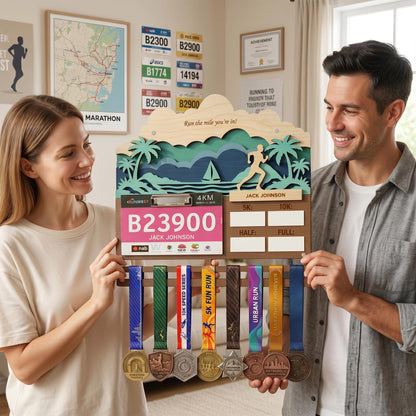 Coastal Running Medal Holder with Race Bib Display – Beach Marathon Medal Hanger