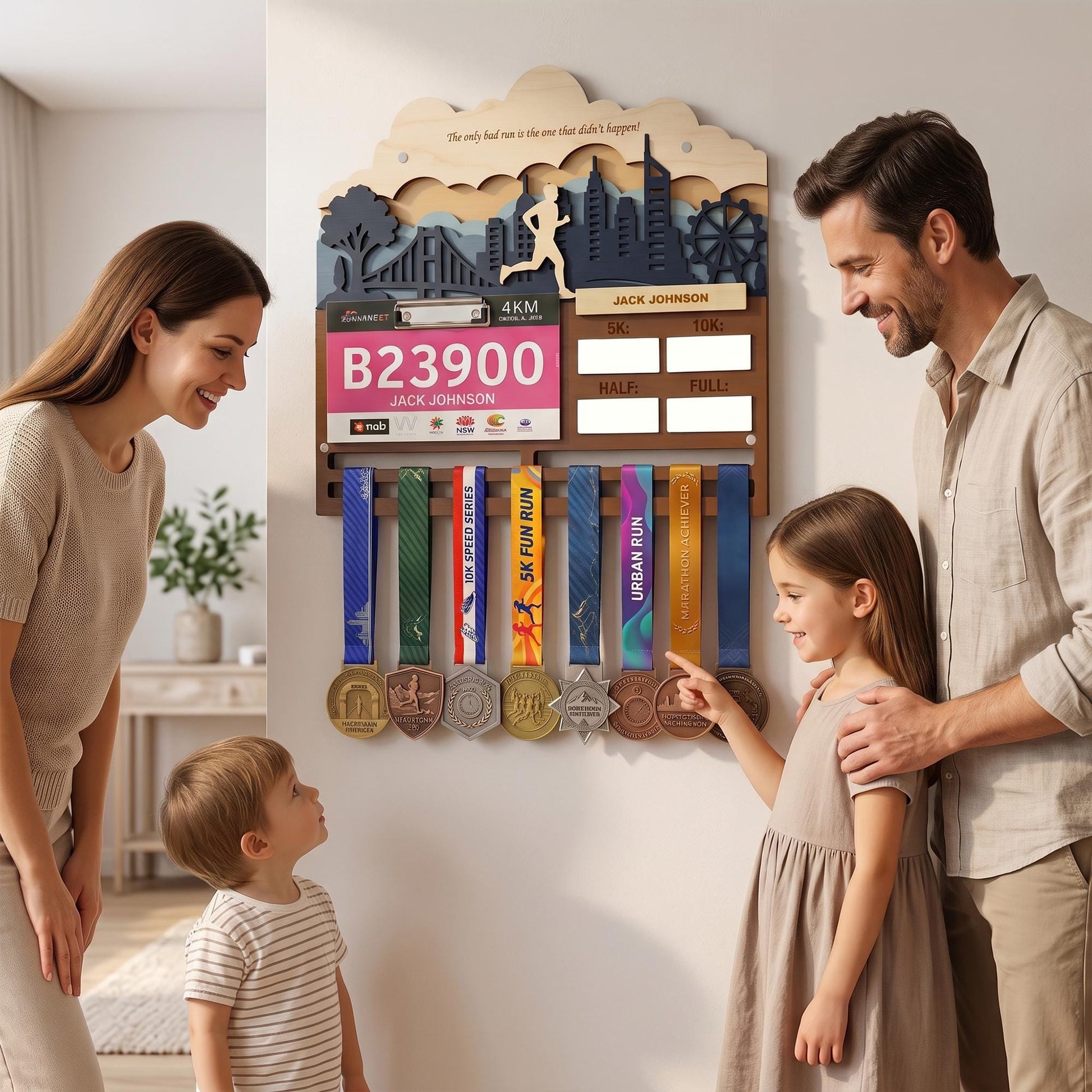 Running Medal Holder with Race Bib Display – Personalized City Marathon Medal Hanger