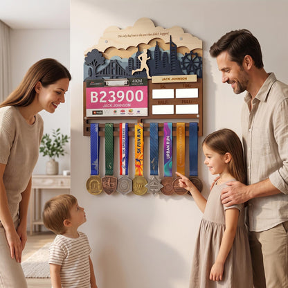 Running Medal Holder with Race Bib Display – Personalized City Marathon Medal Hanger
