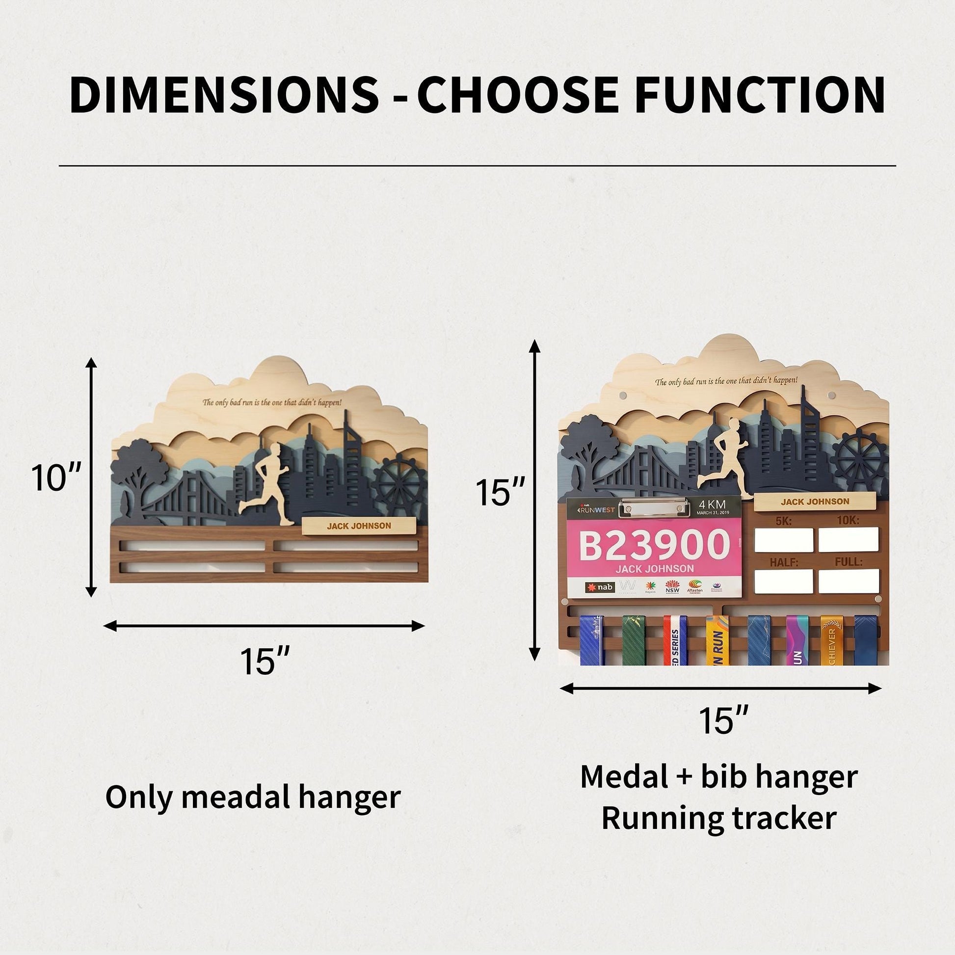 Running Medal Holder with Race Bib Display – Personalized City Marathon Medal Hanger