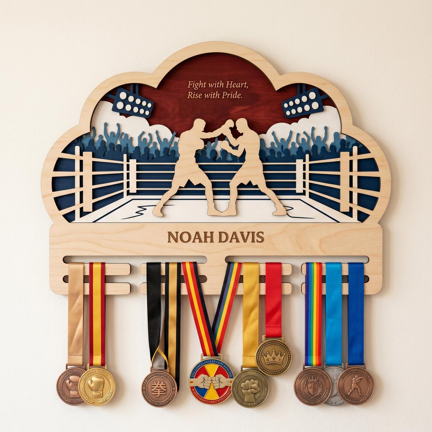 Boxing Medal Holder Personalized – Custom Fighter Medal Display with Name