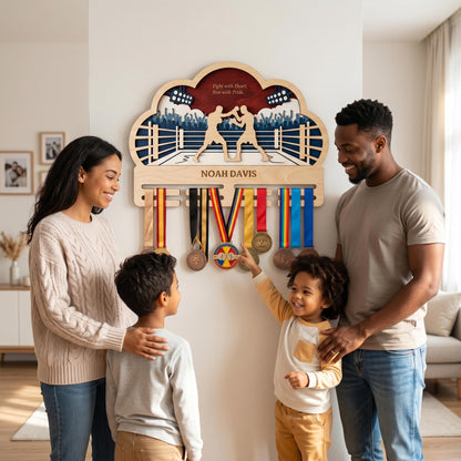 Boxing Medal Holder Personalized – Custom Fighter Medal Display with Name