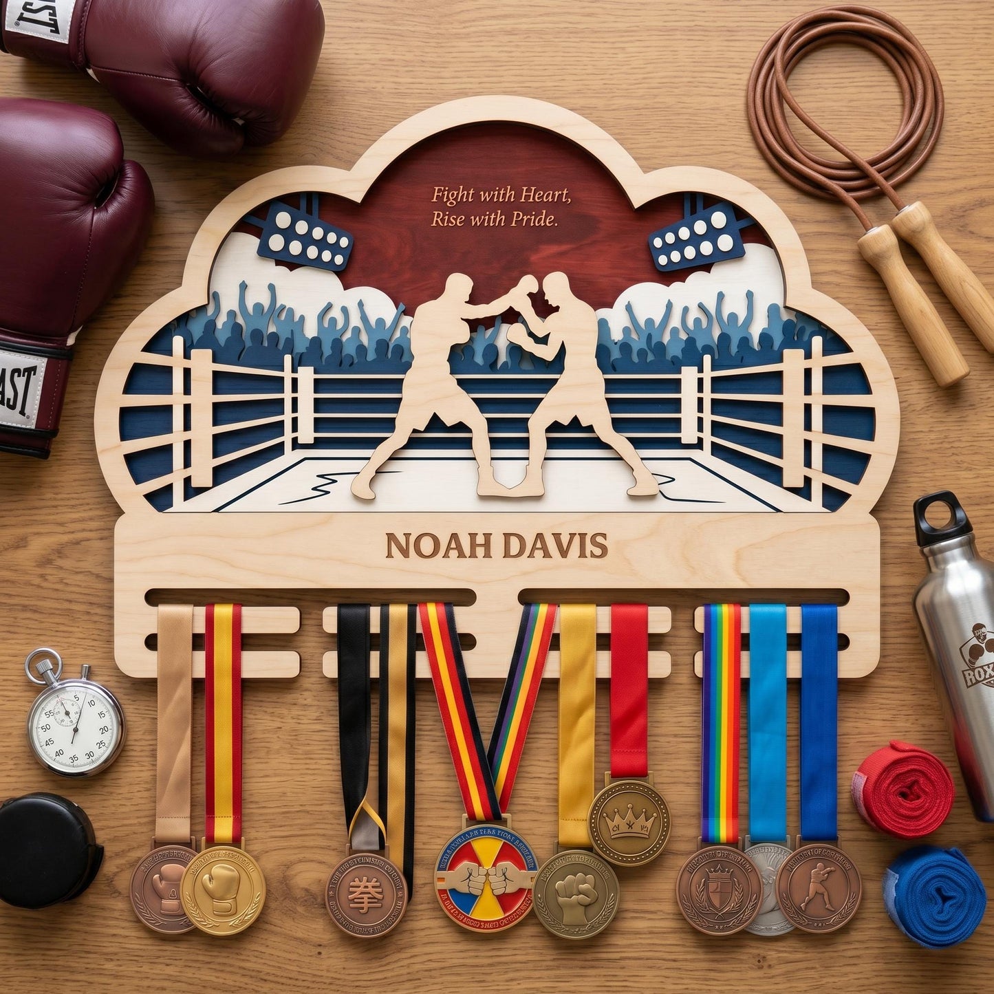 Boxing Medal Holder Personalized – Custom Fighter Medal Display with Name