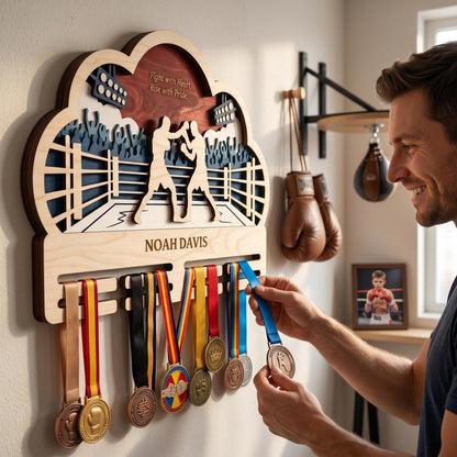 Boxing Medal Holder Personalized – Custom Fighter Medal Display with Name
