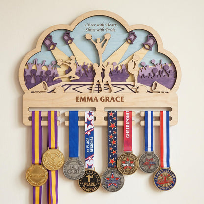 Cheer Medal Holder Personalized – Custom Cheerleader Medal Hanger & Bow Holder