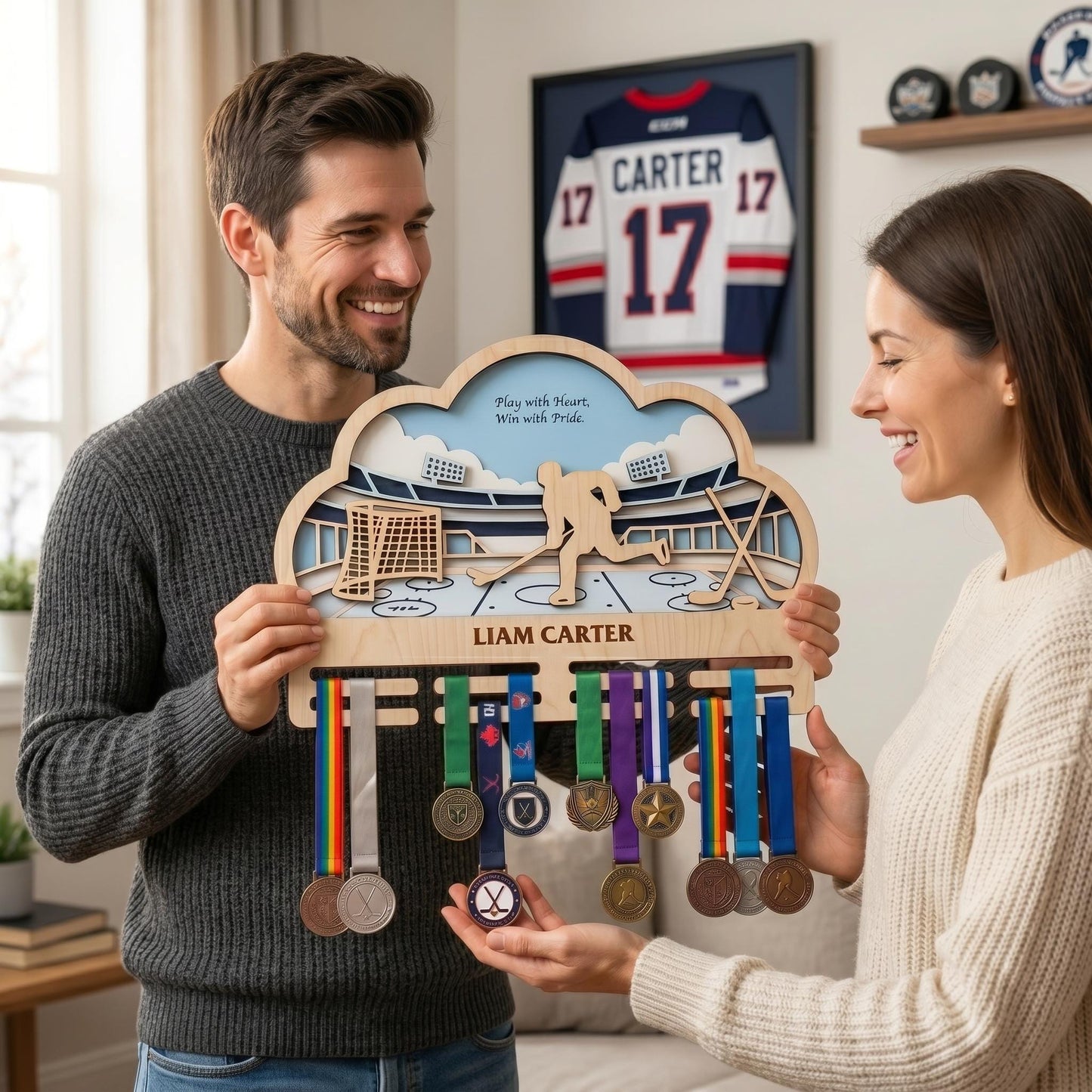 Hockey Medal Holder Personalized – Ice Hockey Medal Hanger with Name