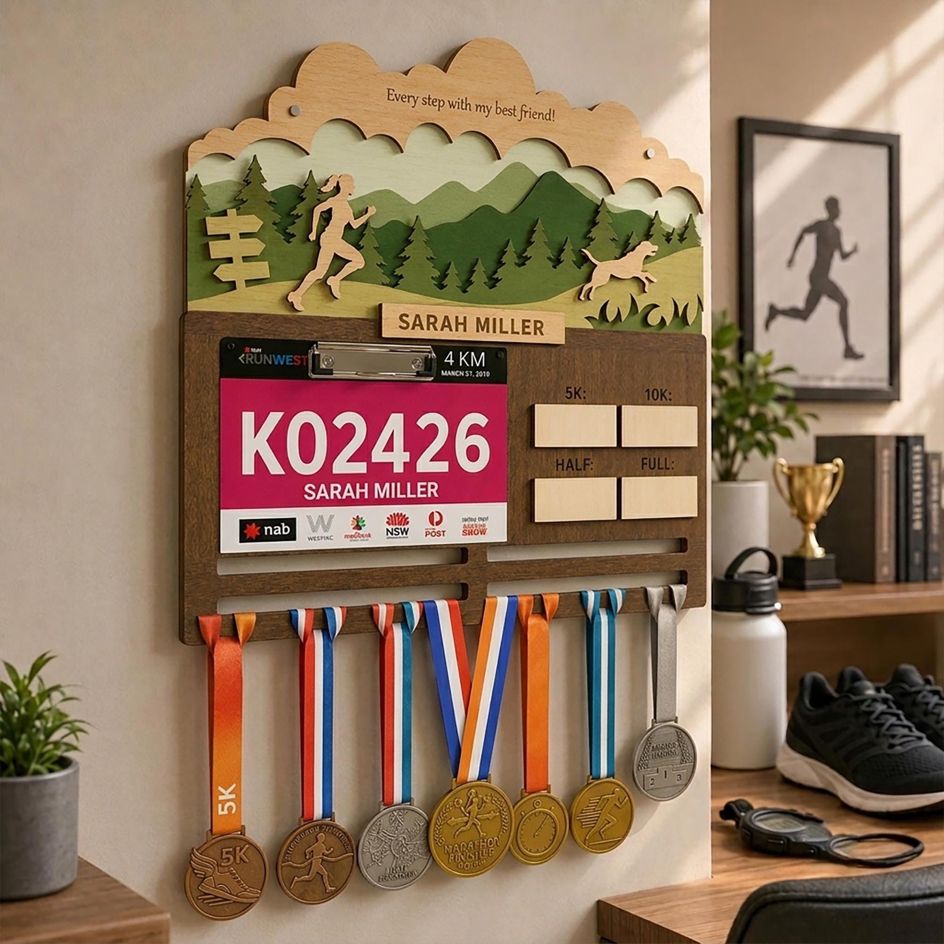 Running with Dog Medal Holder – Race Bib Display & Race Tracker
