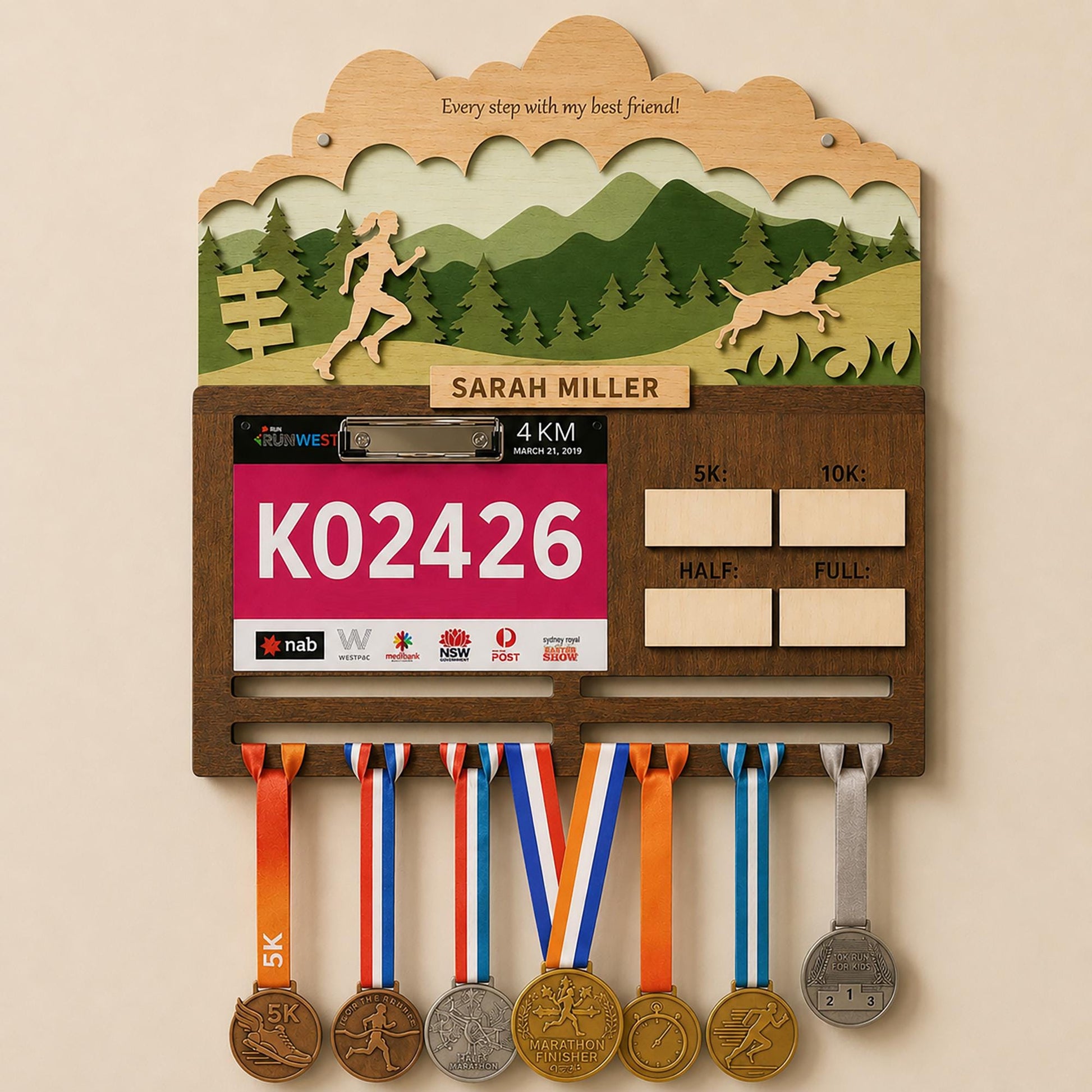 Running with Dog Medal Holder – Race Bib Display & Race Tracker