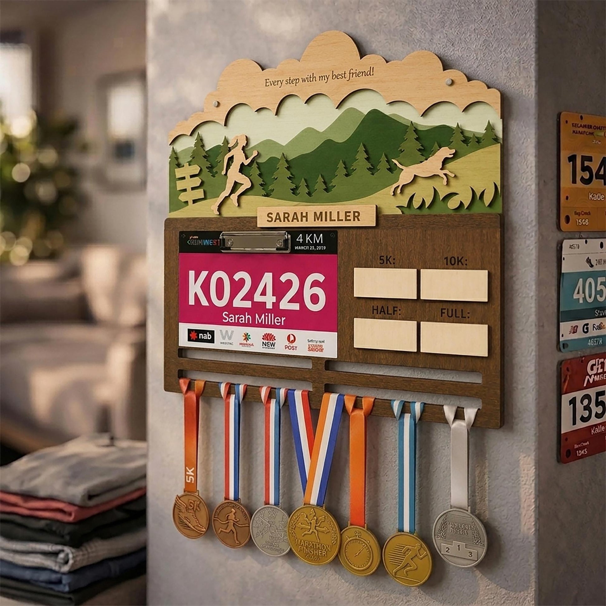 Running with Dog Medal Holder – Race Bib Display & Race Tracker