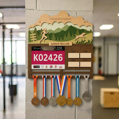 Running with Dog Medal Holder – Race Bib Display & Race Tracker