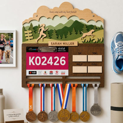 Running with Dog Medal Holder – Race Bib Display & Race Tracker