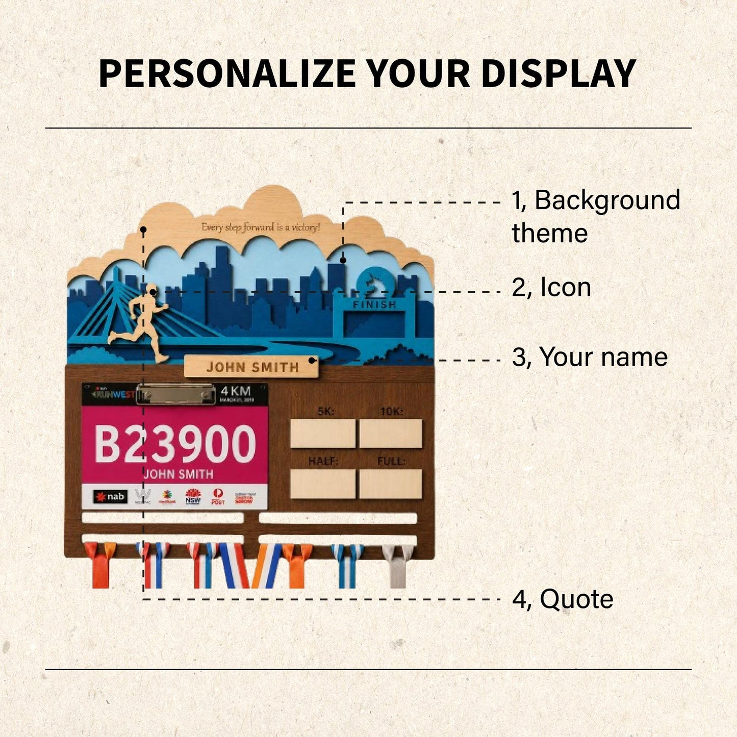 Boston 26.2 Runner Medal Holder – Race Bib Display & PR Tracker