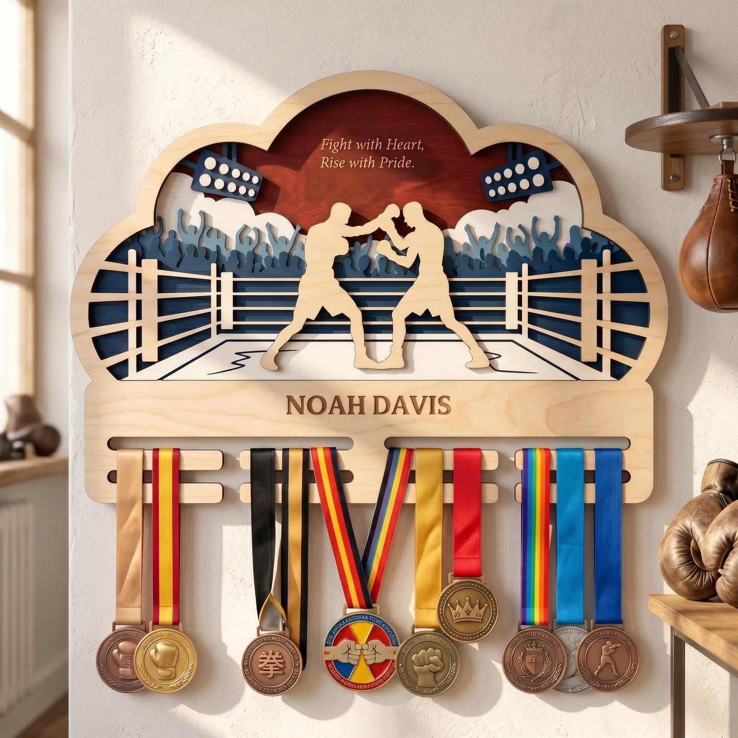 Boxing Medal Holder Personalized – Custom Fighter Medal Display with Name