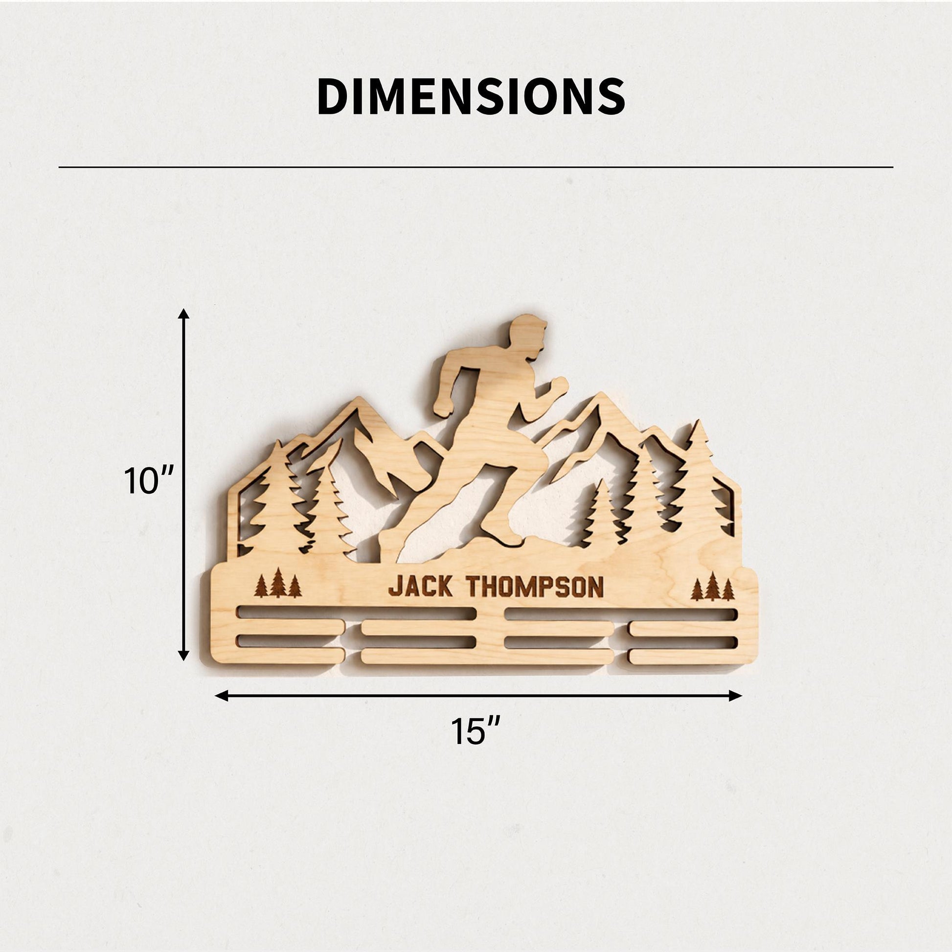Trail Runner Medal Display Wood – Personalized Mountain Race Medal Rack