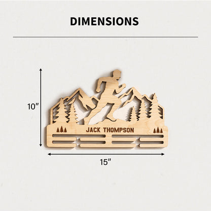 Trail Runner Medal Display Wood – Personalized Mountain Race Medal Rack