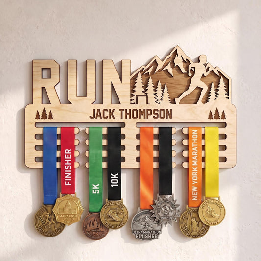 Rustic Wood Running Medal Hanger – Personalized Race Medal Display