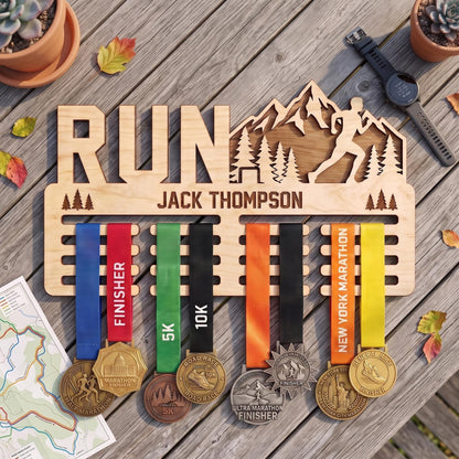 Rustic Wood Running Medal Hanger – Personalized Race Medal Display