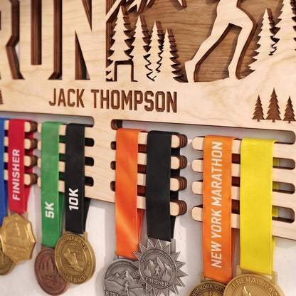 Rustic Wood Running Medal Hanger – Personalized Race Medal Display