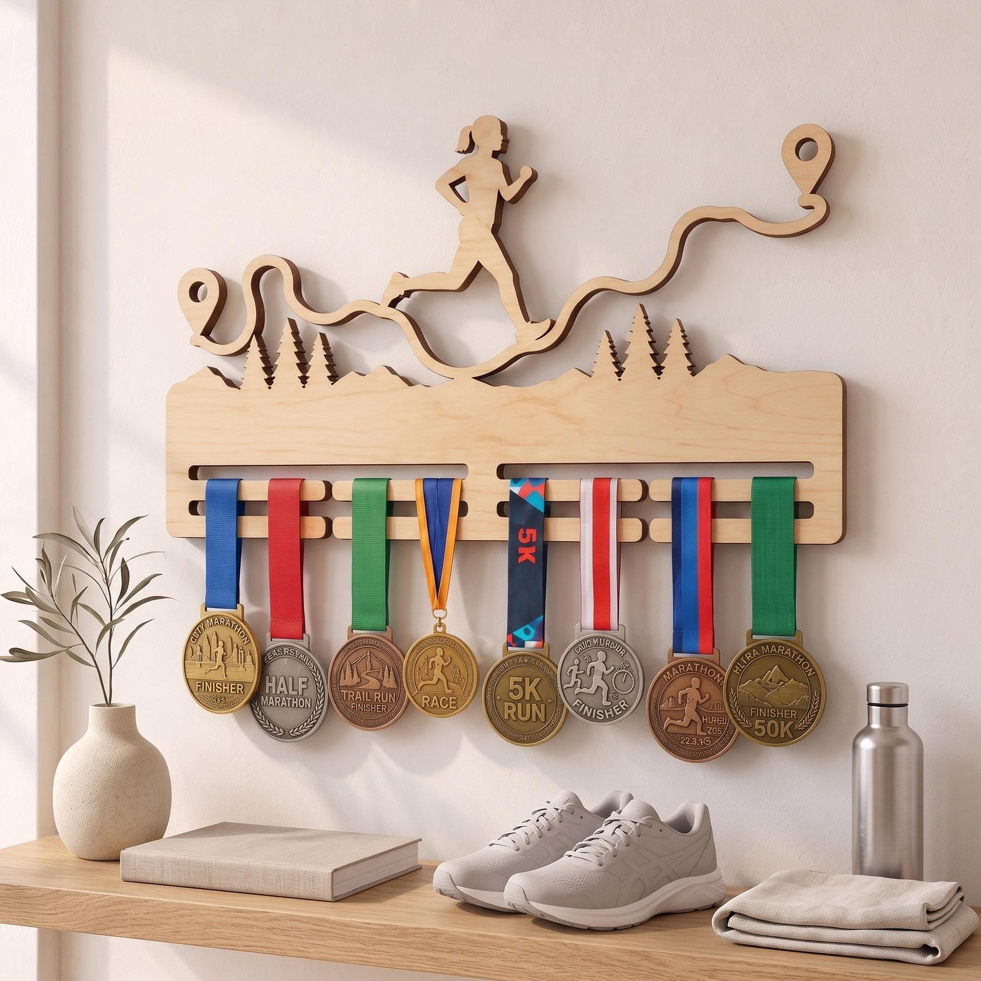 Compact Running Medal Hanger – Small Wood Runner Medal Display