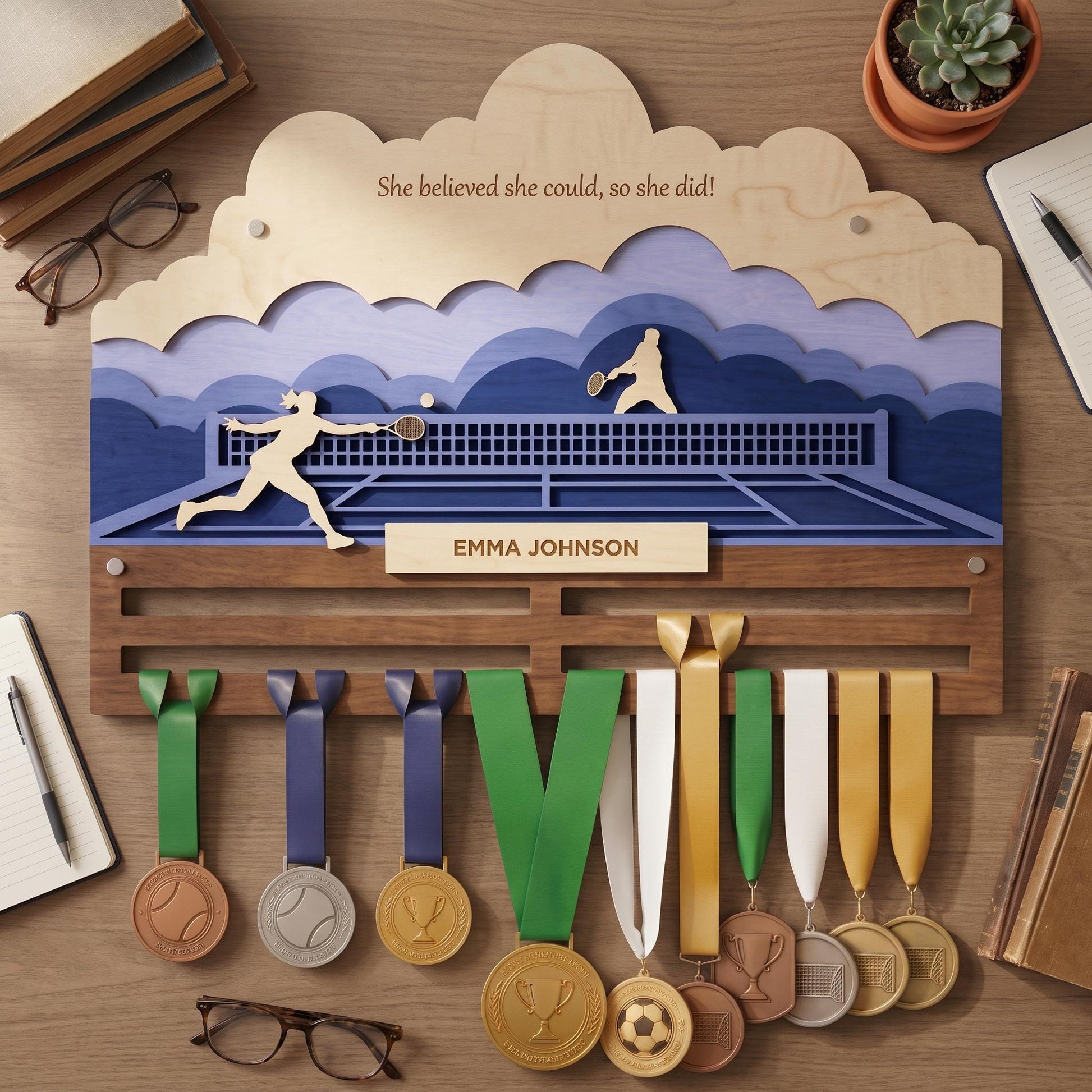 Tennis Medal Holder Personalized – Custom Tennis Medal Hanger with Name