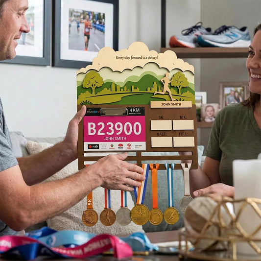 Urban Runner Medal Holder with Race Bib Display – Downtown City Marathon Medal Hanger