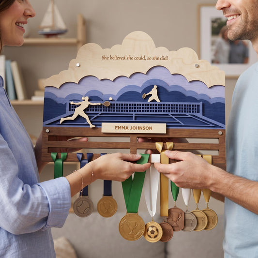 Tennis Medal Holder Personalized – Custom Tennis Medal Hanger with Name