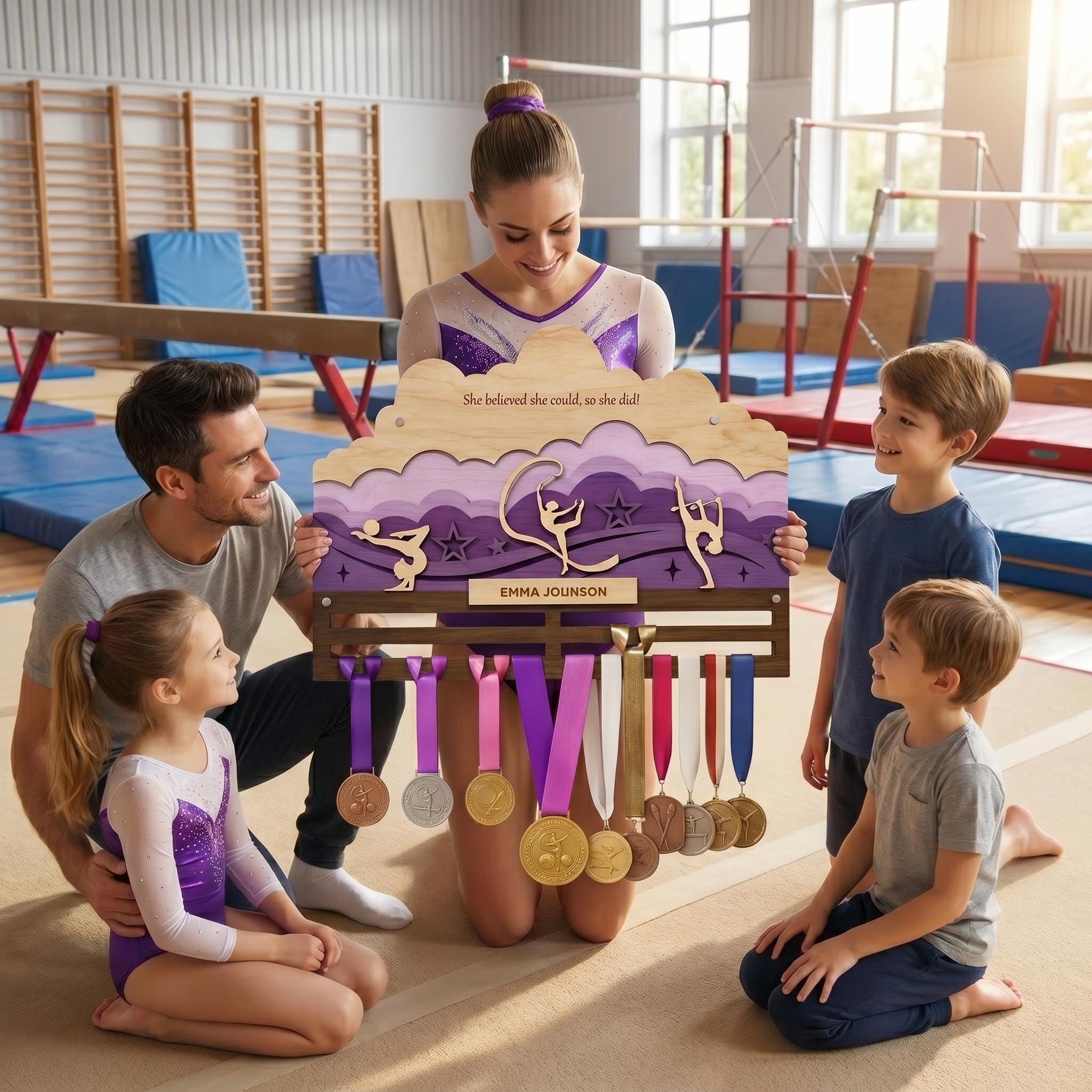 Gymnastics Medal Holder Personalized – Custom Gymnast Medal Hanger with Name