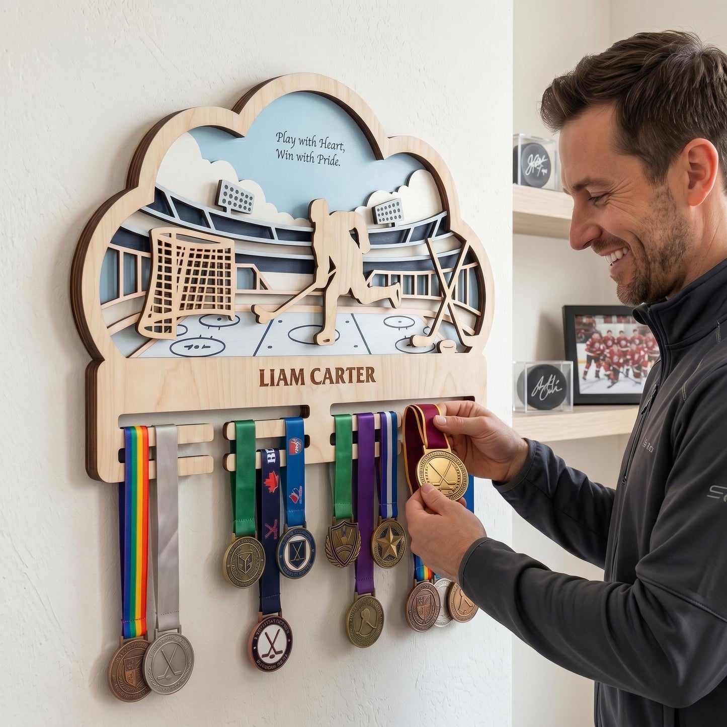 Hockey Medal Holder Personalized – Ice Hockey Medal Hanger with Name