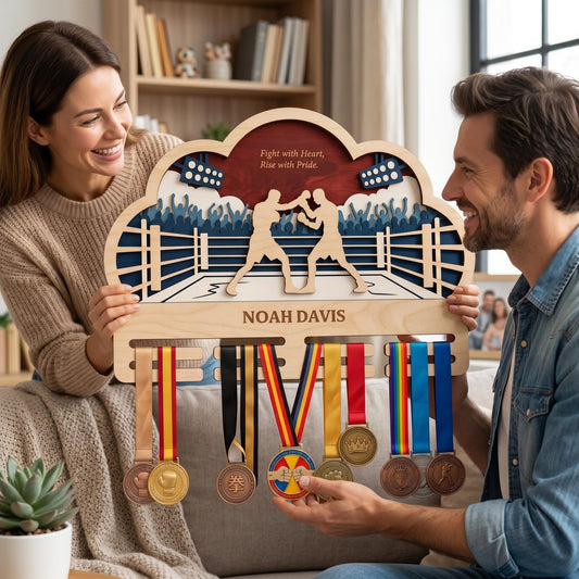 Boxing Medal Holder Personalized – Custom Fighter Medal Display with Name