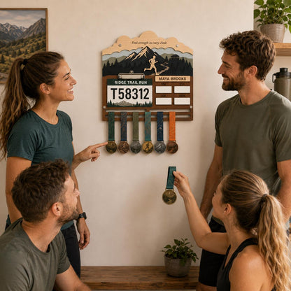 Trail Running Medal Holder with Race Bib Display – 50K Trail Race Medal Hanger