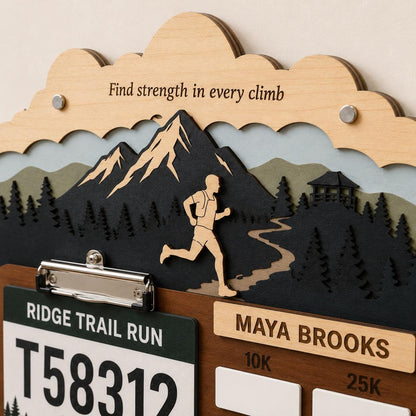Trail Running Medal Holder with Race Bib Display – 50K Trail Race Medal Hanger