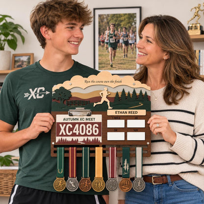 Cross Country Medal Holder with Race Bib Display – XC Track and Field Medal Hanger
