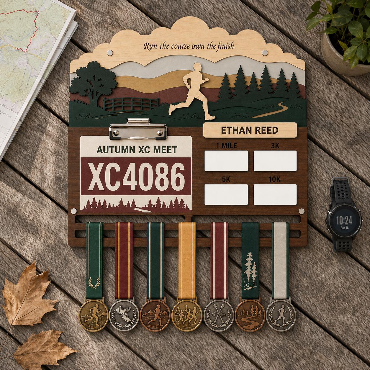 Cross Country Medal Holder with Race Bib Display – XC Track and Field Medal Hanger