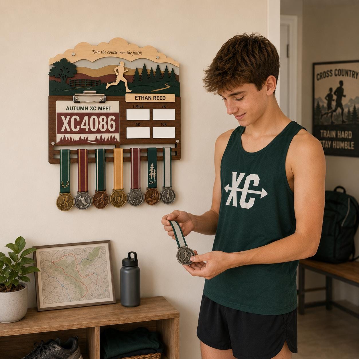Cross Country Medal Holder with Race Bib Display – XC Track and Field Medal Hanger