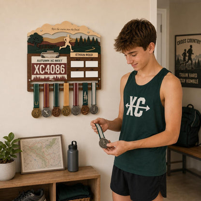 Cross Country Medal Holder with Race Bib Display – XC Track and Field Medal Hanger