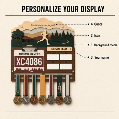 Cross Country Medal Holder with Race Bib Display – XC Track and Field Medal Hanger