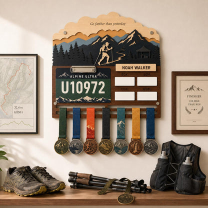 Ultra Runner Medal Holder with Race Bib Display – 100K 100 Mile Ultramarathon Medal Hanger
