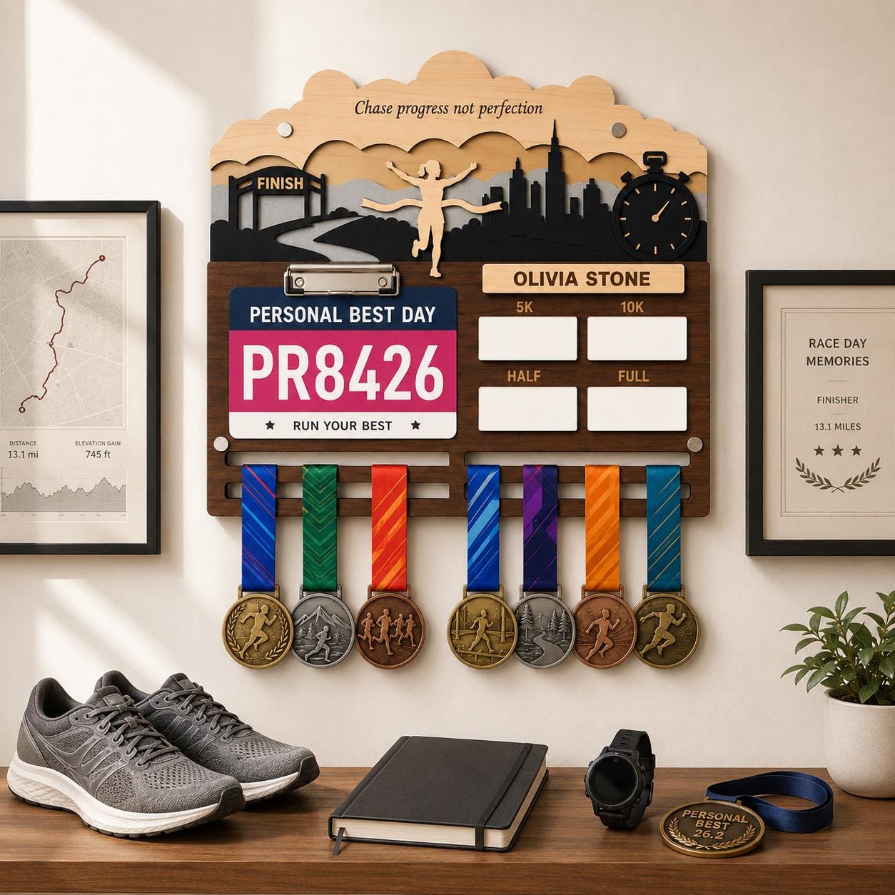 Runner Icon Medal Holder Personalized – Custom Male Female Runner Figure Medal Hanger
