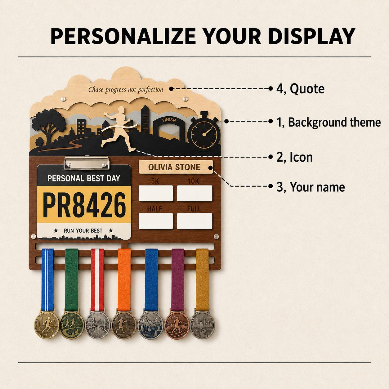 Runner Icon Medal Holder Personalized – Custom Male Female Runner Figure Medal Hanger